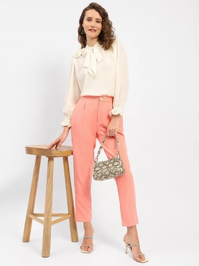 Madame Applique Adorned Off-White Shirt Raw edge Tailored Cuffs