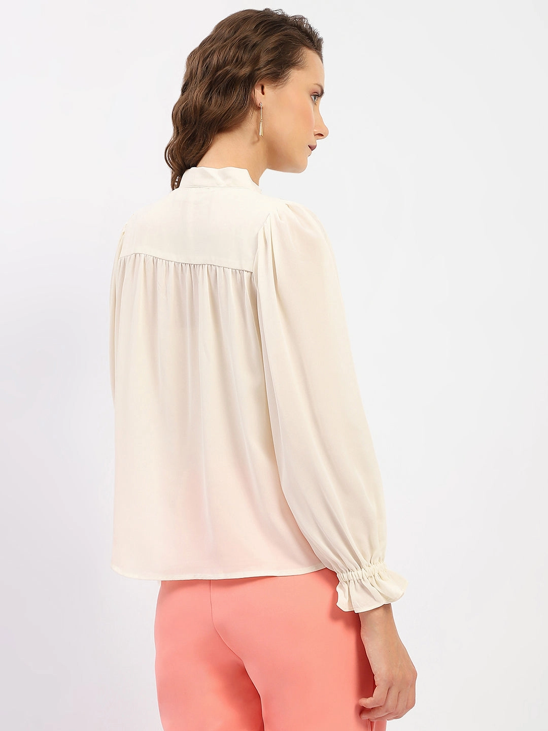 Reinforced Elbow Patches Madame Applique Adorned Off-White Shirt