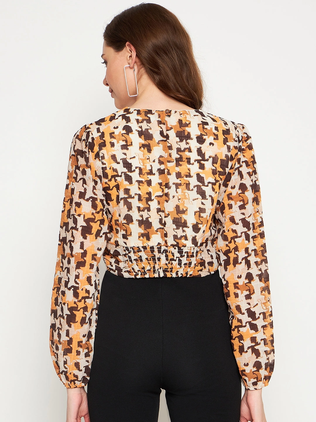 LightweightLayeredFabric Madame Beige Floral V-Neck Top