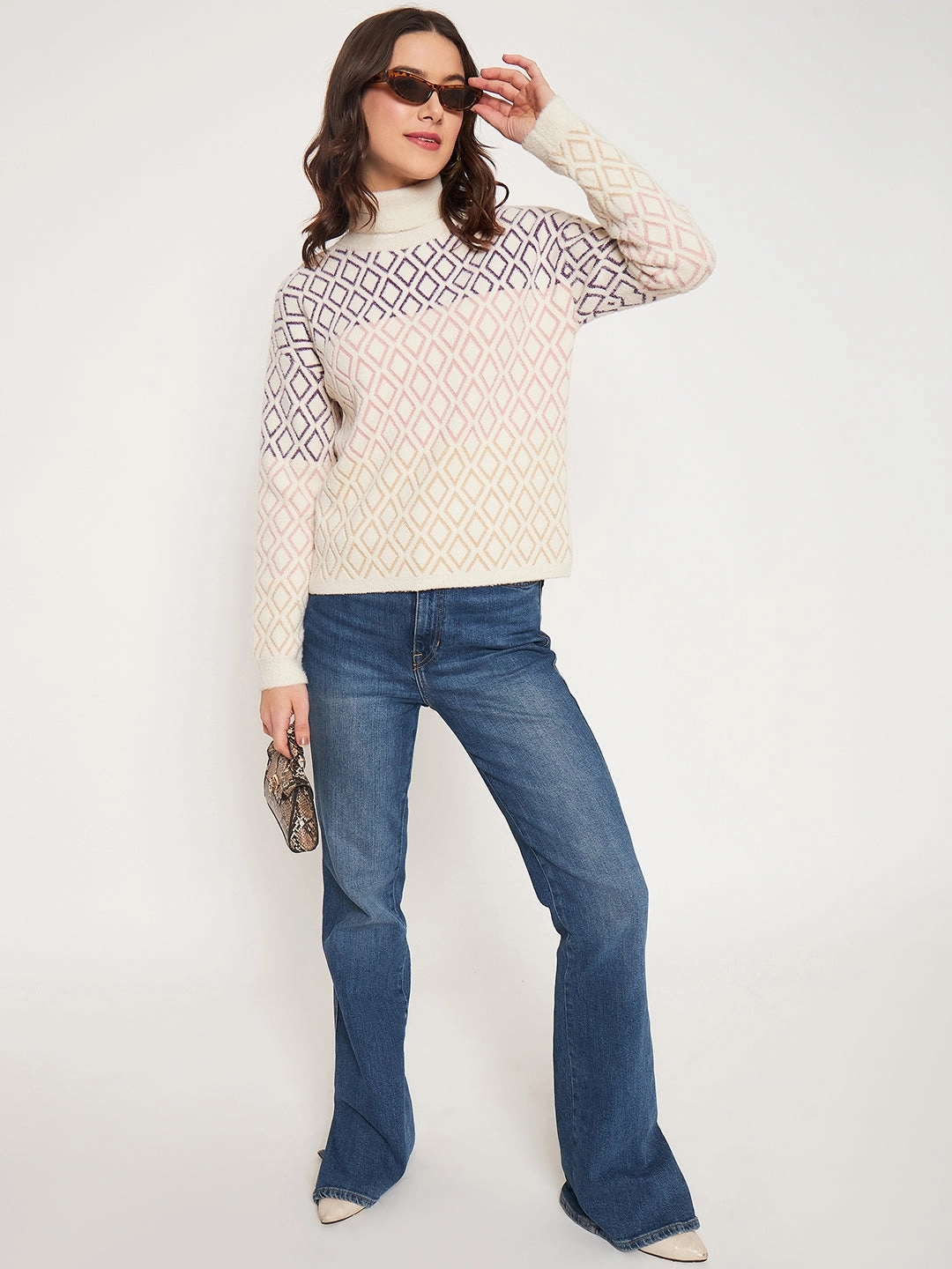 Madame Beige High Neck Sweater Cozy Knitwear Simple Comfort