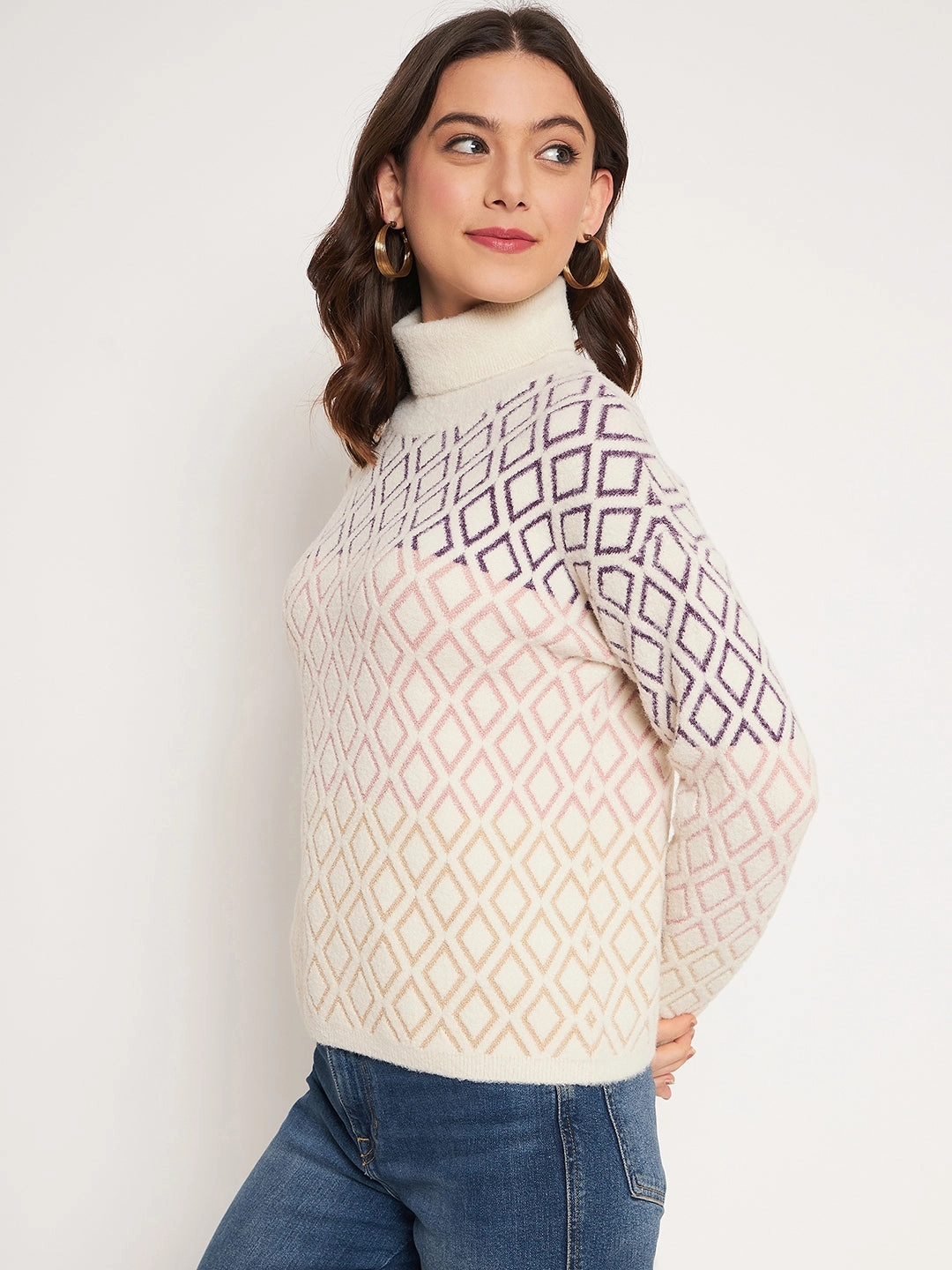 Madame Beige High Neck Sweater Brushed Interior Sport Performance Fit