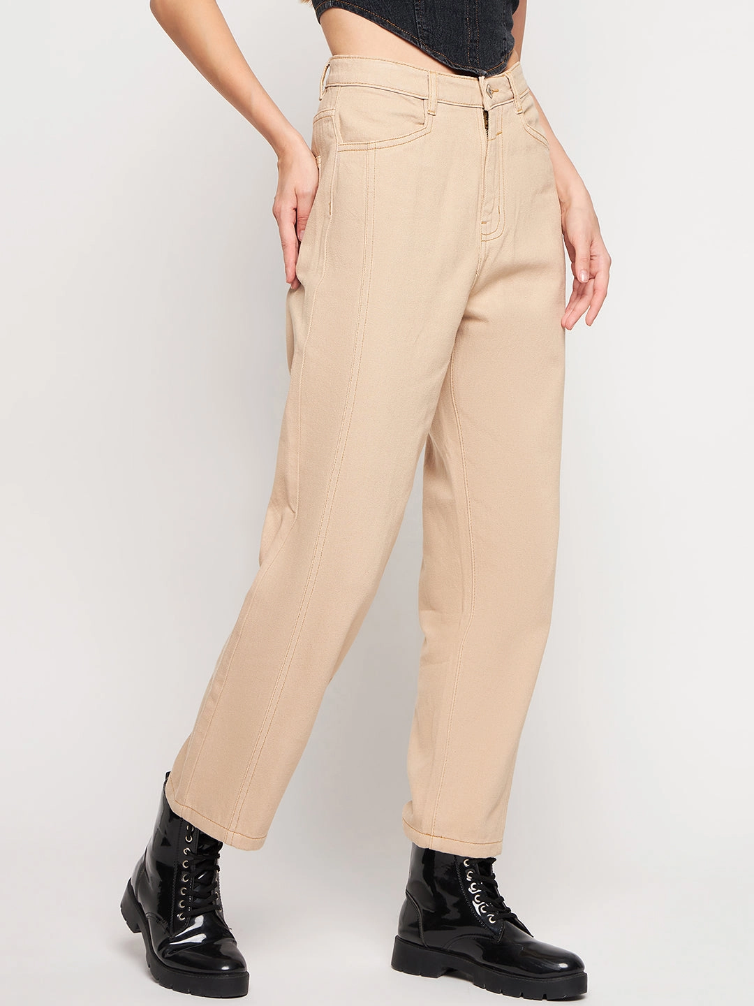 Trendy Look Madame Beige Straight Fit Denim