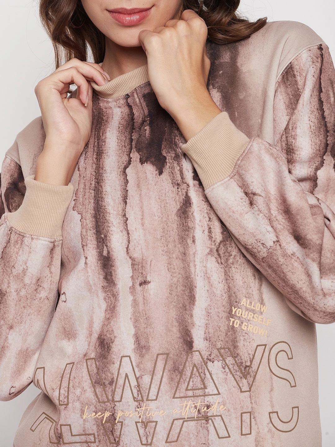 product rhinestone glamour Formal Casual Madame Beige Tie-Dye Sweatshirt