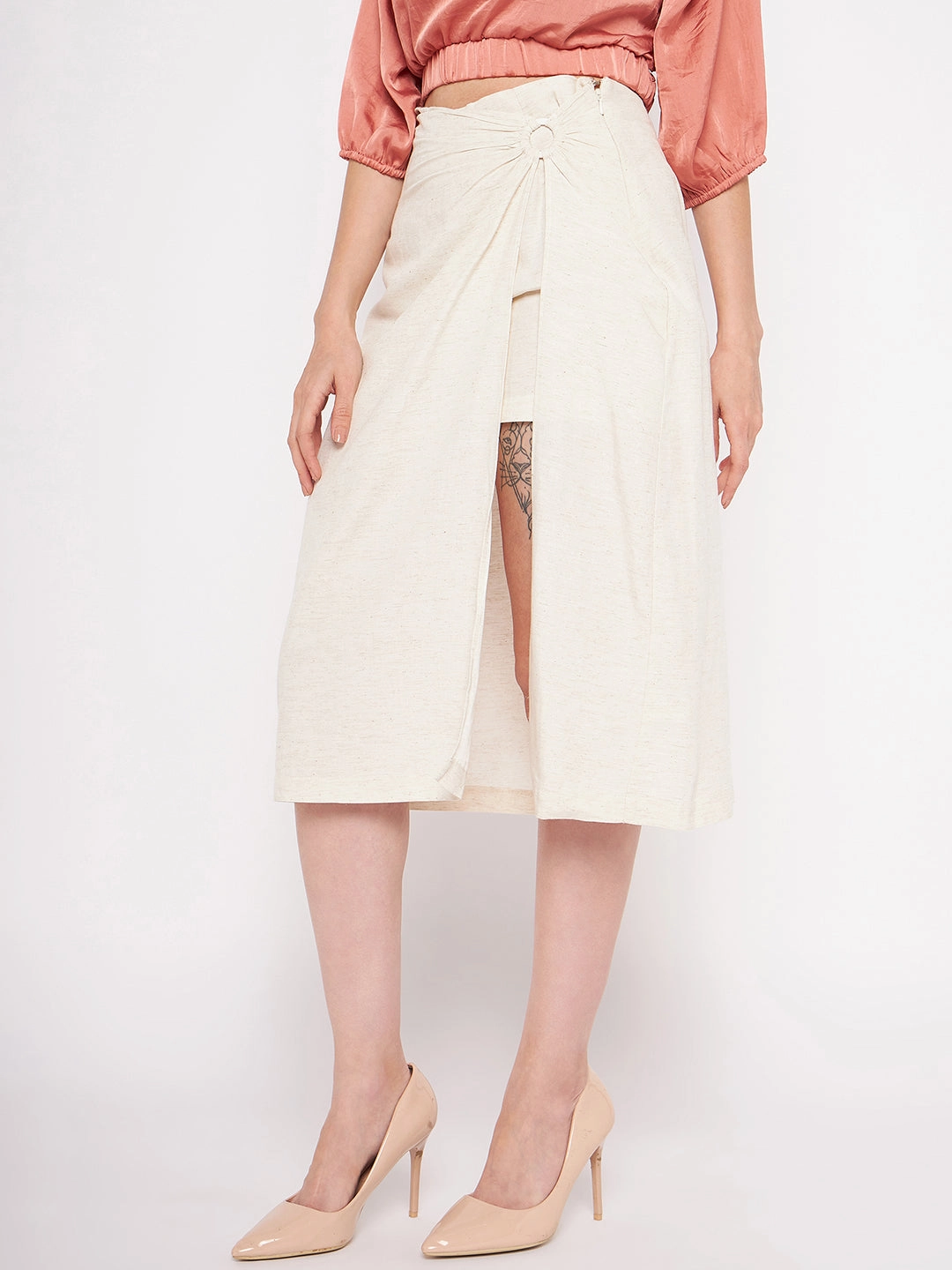 Neat Mood Madame Beige Wrap Cotton Skirt