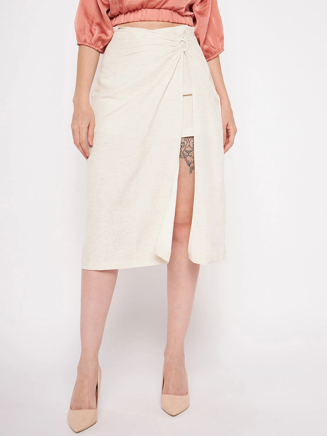 Madame Beige Wrap Cotton Skirt Pull On Style Art Gallery Visit