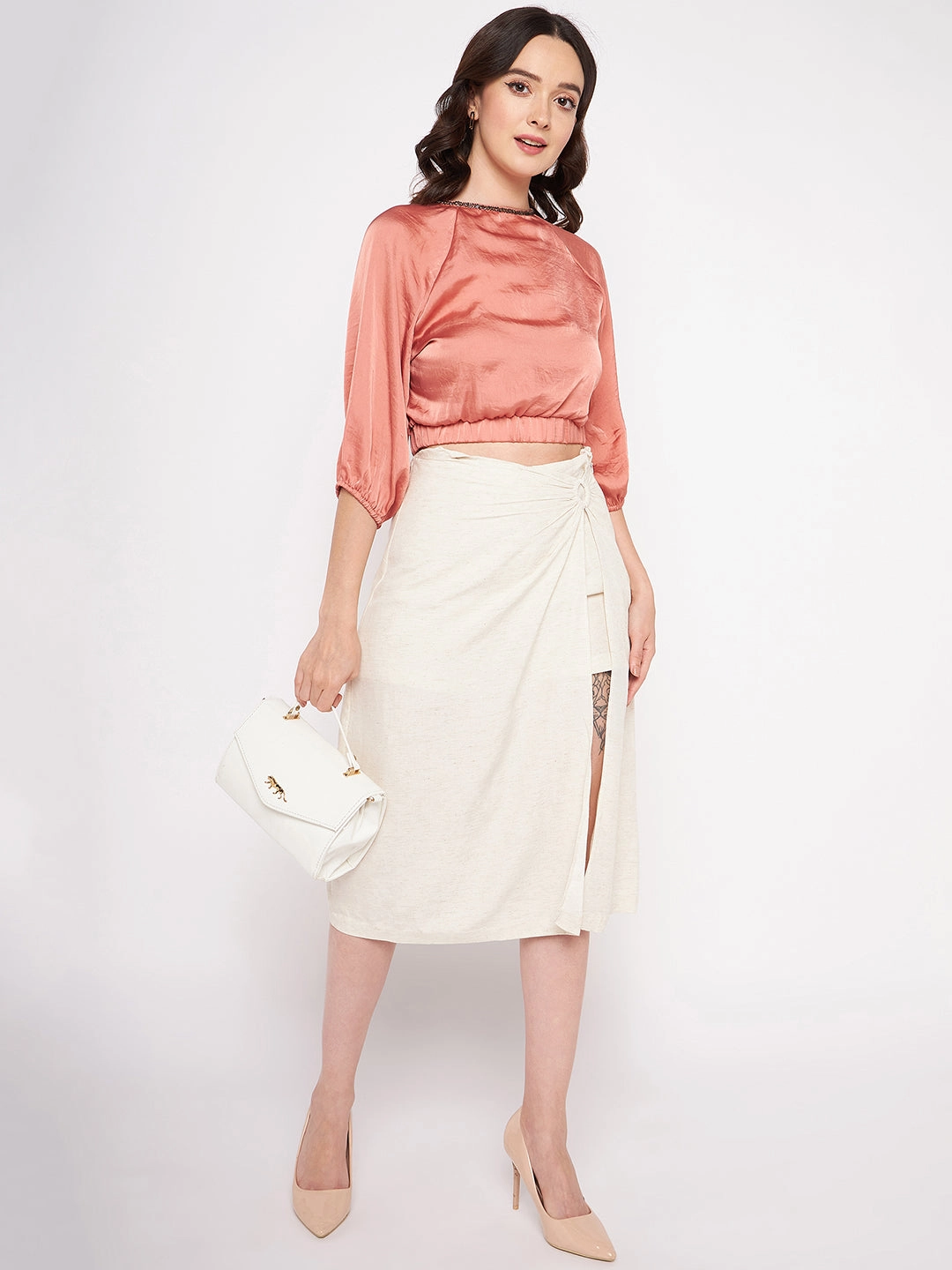 Polished Touch Madame Beige Wrap Cotton Skirt