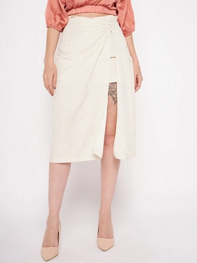 Madame Beige Wrap Cotton Skirt Metallic Finish
