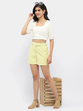 Madame Belted Waist Lime Green Shorts Material Innovation