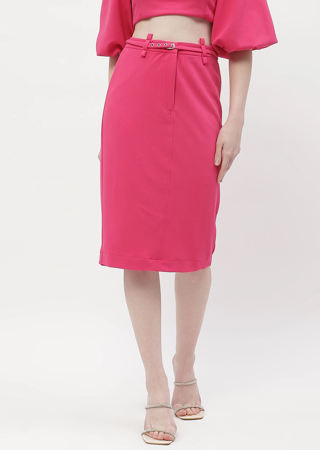 Autumn Stroll Madame Belted Waisted Hot Pink Pencil Skirt