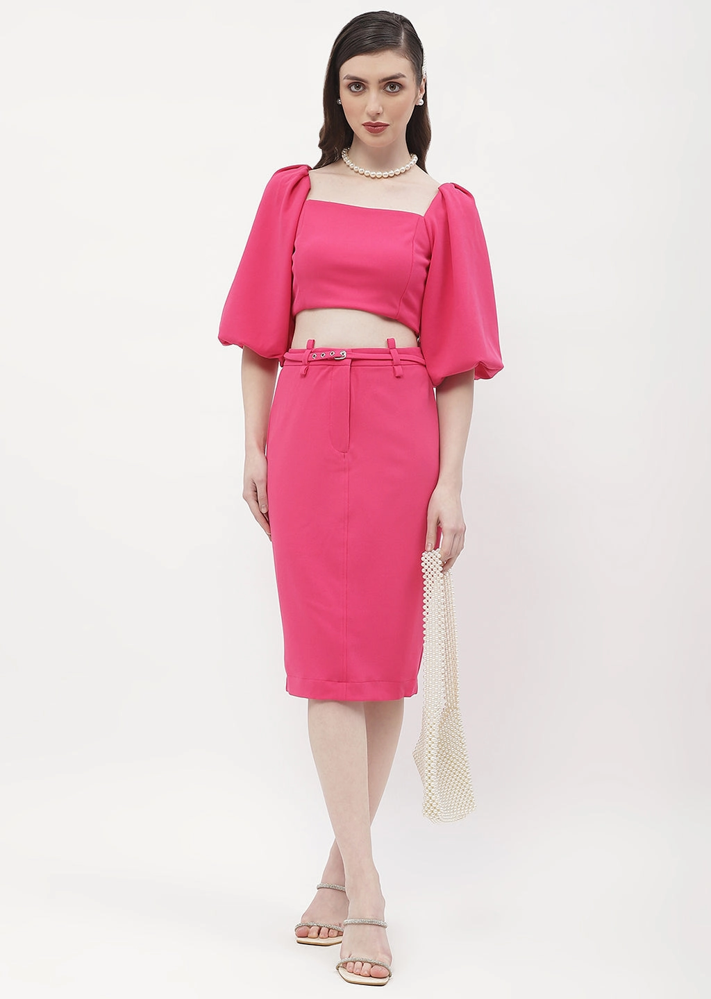 Madame Belted Waisted Hot Pink Pencil Skirt Machine wash safe