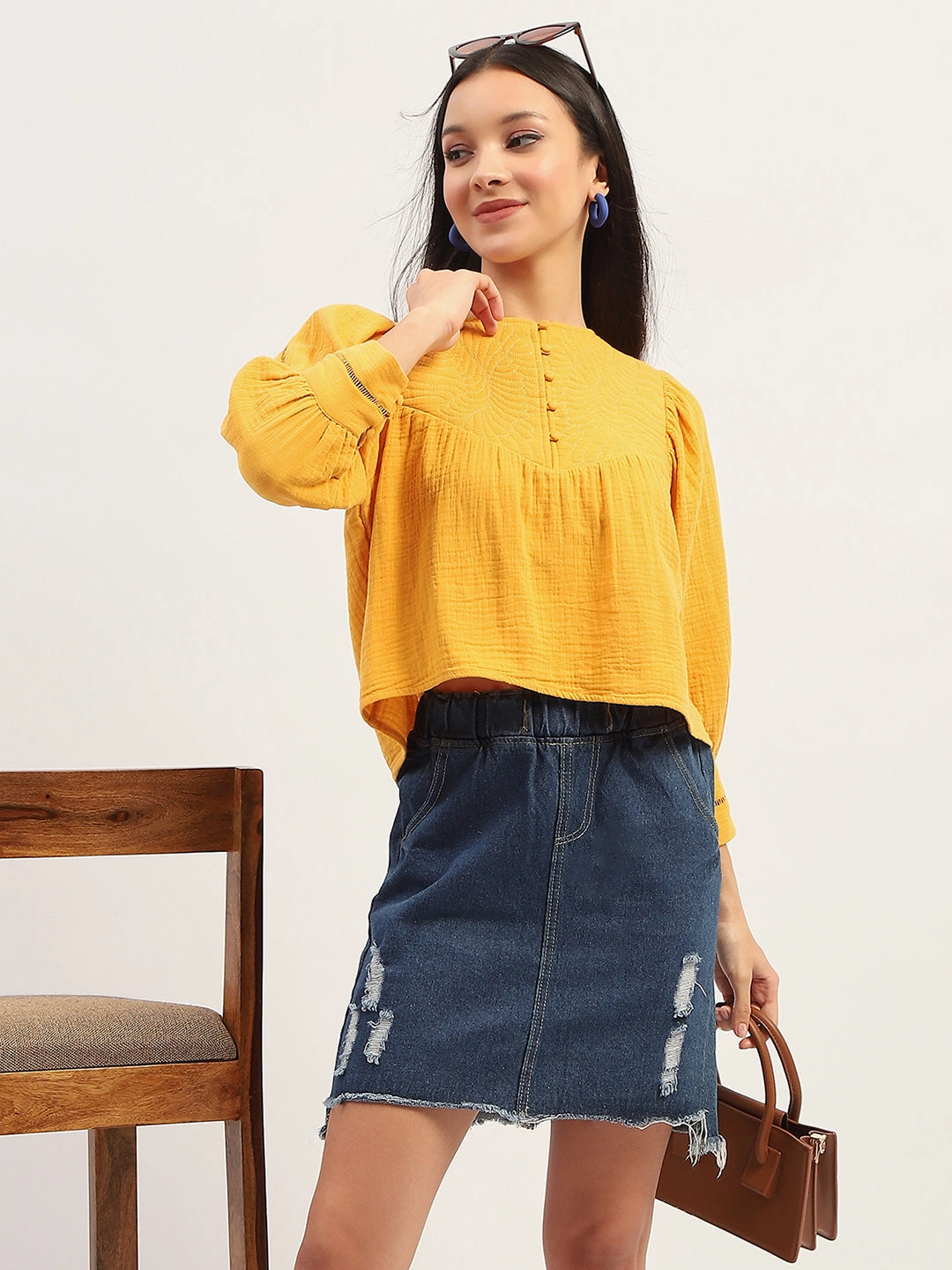 ShockAbsorbing Madame Bishop Sleeve Mustard Yellow Top