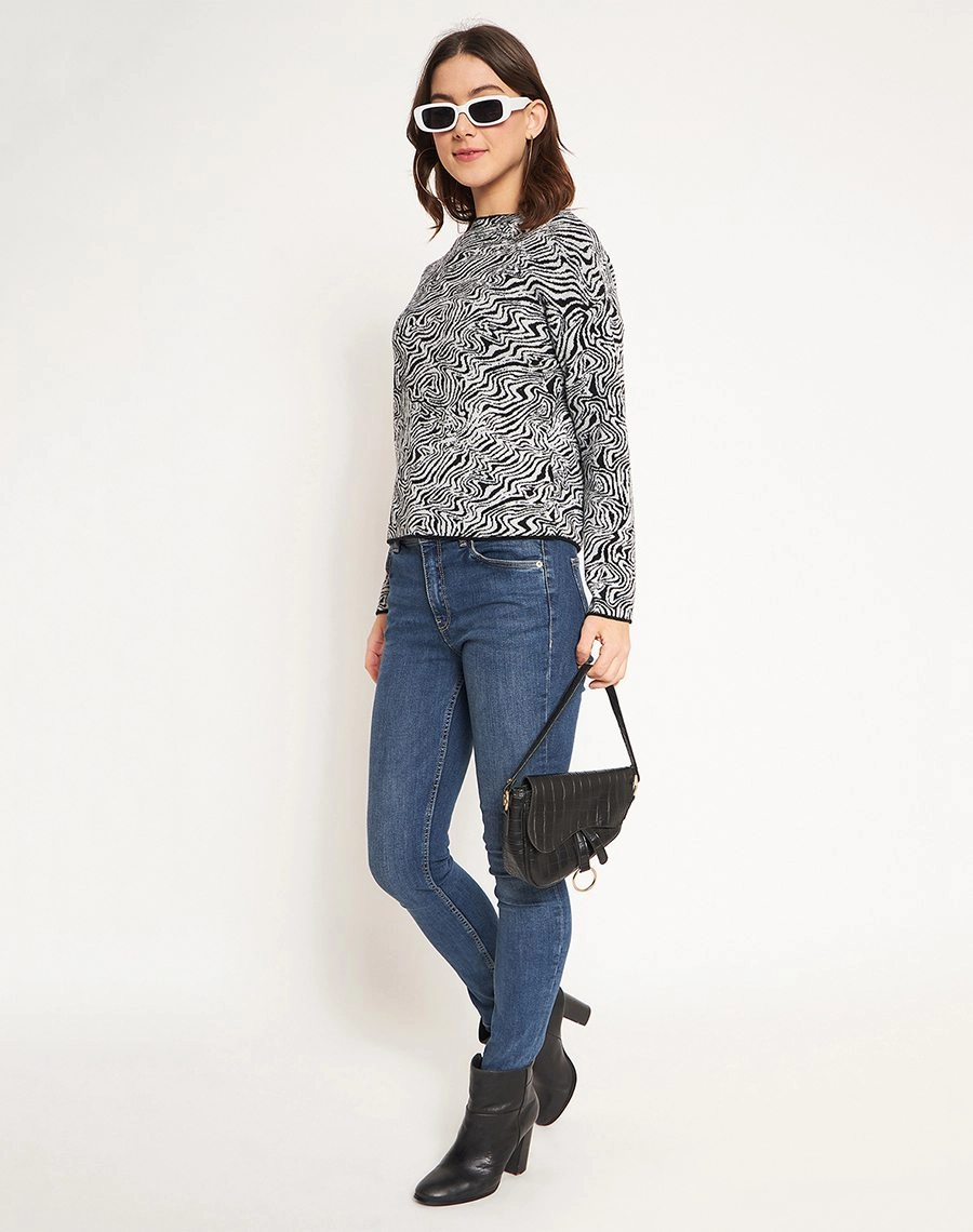 Madame Black Animal Print Sweater Layered Chic Sophisticated Layers