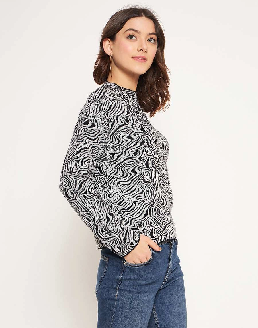 Madame Black Animal Print Sweater Chilly Wear Everyday Cozy