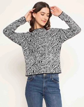 Madame Black Animal Print Sweater Odor Resistant Knitwear Fine Gauge Knit