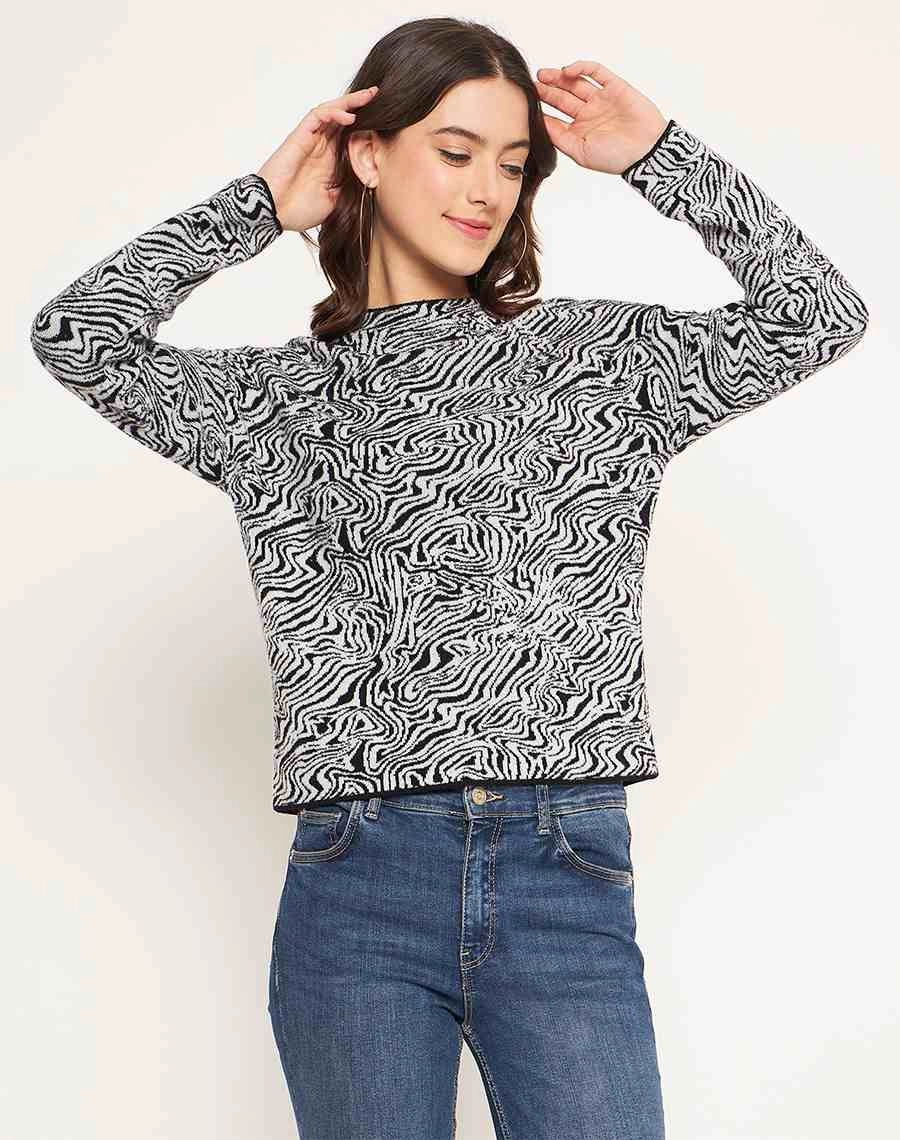 Madame Black Animal Print Sweater Odor Resistant Knitwear Fine Gauge Knit