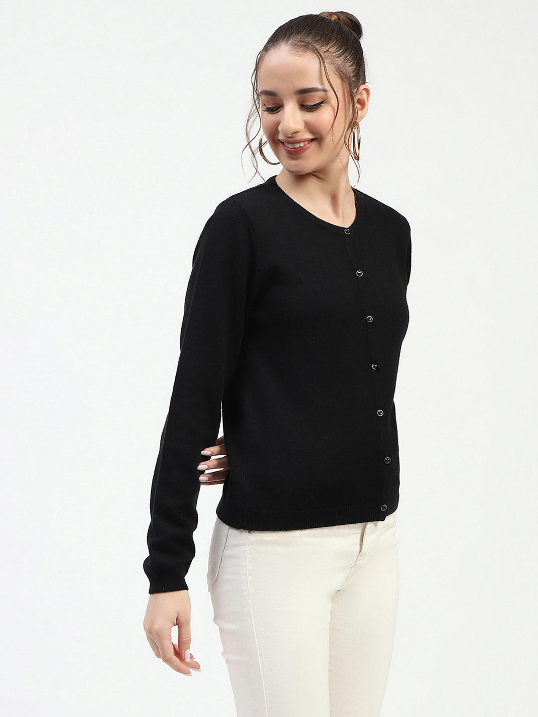BondedSeams Quick-Dry Fabric Madame Black Button-Up Cardigan