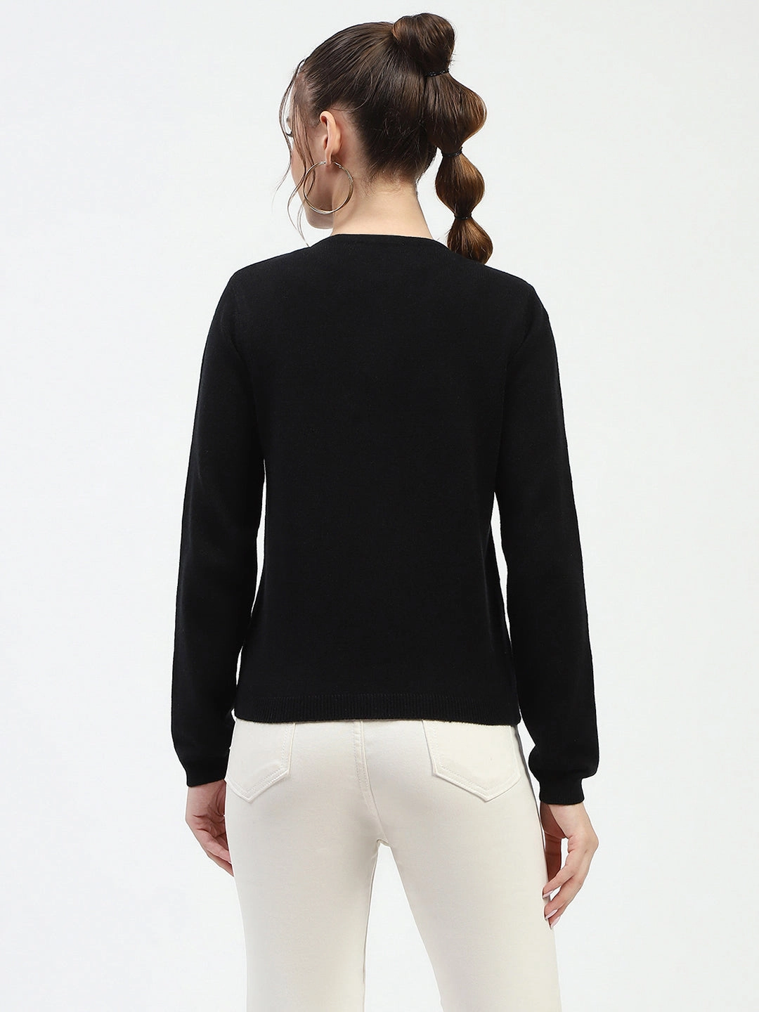 Layered Collar Easy to Wear Madame Black Button-Up Cardigan