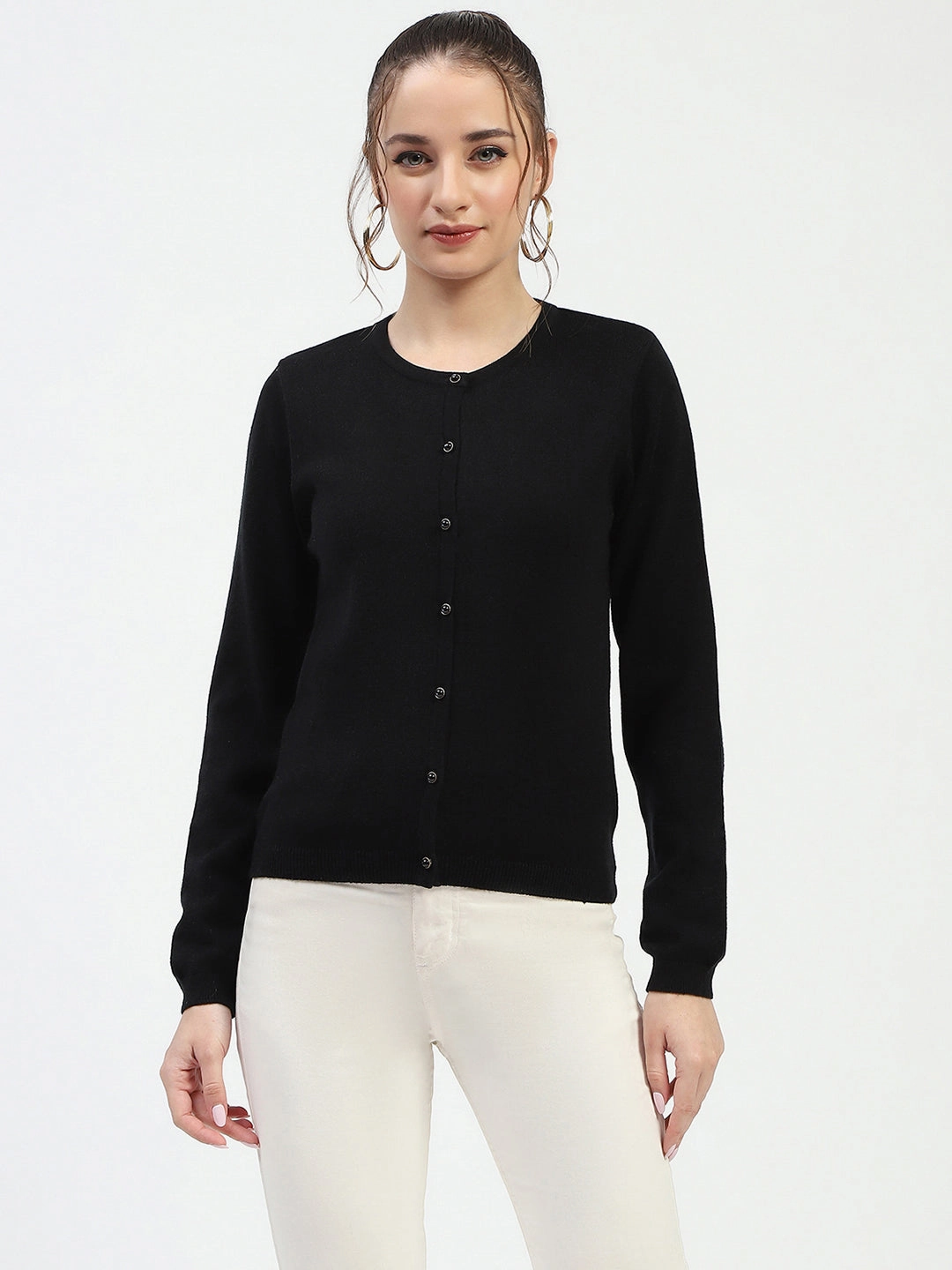 Ribbed Hem Finish AdvancedAirflowChannels Madame Black Button-Up Cardigan