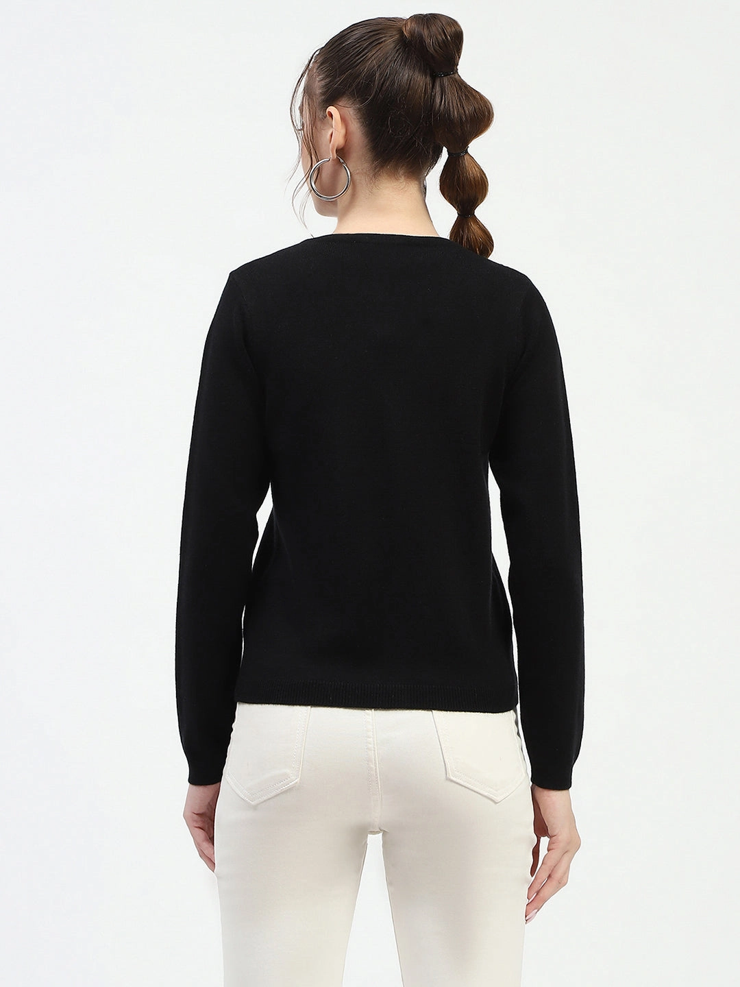 Madame Black Button-Up Cardigan Heather Effect Finish