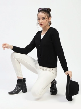 FlexibleNeckline Madame Black Button-Up Cardigan