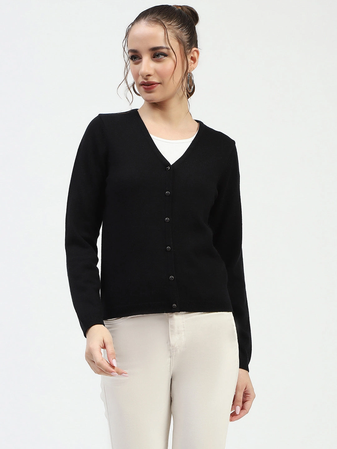 Ventilated Mesh Panels Compression Fit Technology Madame Black Button-Up Cardigan
