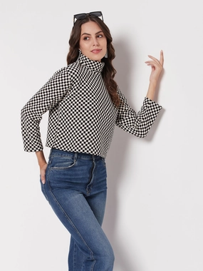 CompressionFit Madame Black Chess Print Turtleneck Top