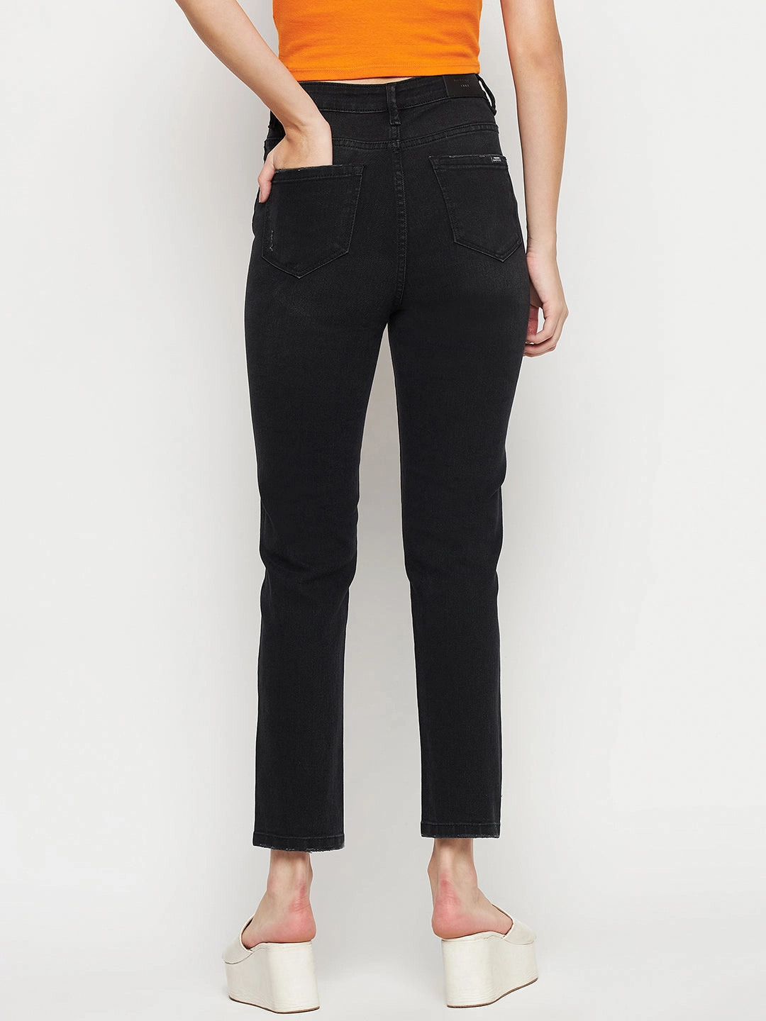 Hidden Rivet Details Madame Black Denim