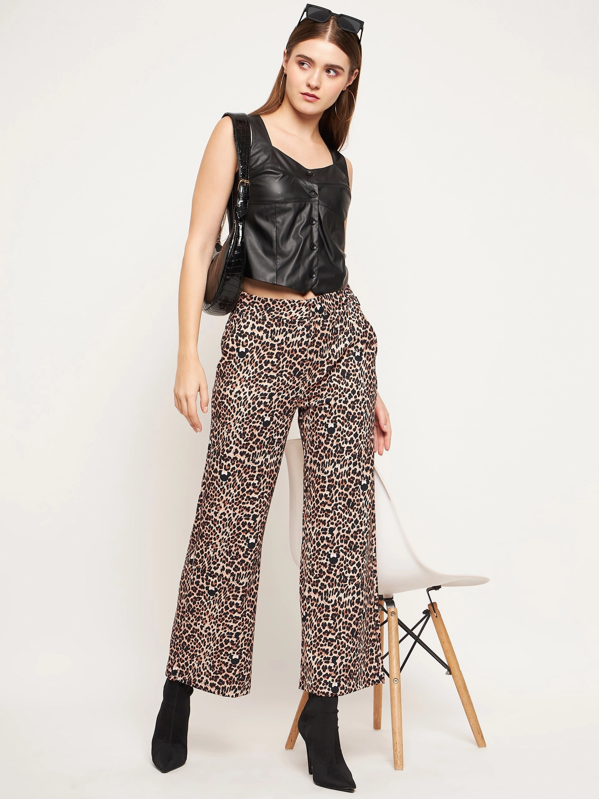 Comfortable Cotton Madame Black Faux-Leather Sweetheart Neck Crop Top