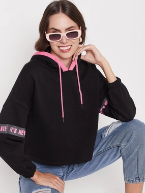 Madame Black Hooded Sweatshirt skiing suitable crew neck