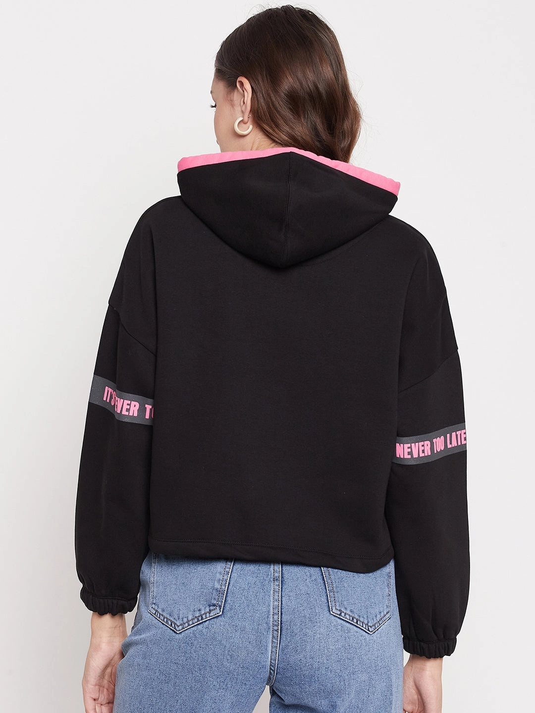 Regular Fit foldable Madame Black Hooded Sweatshirt