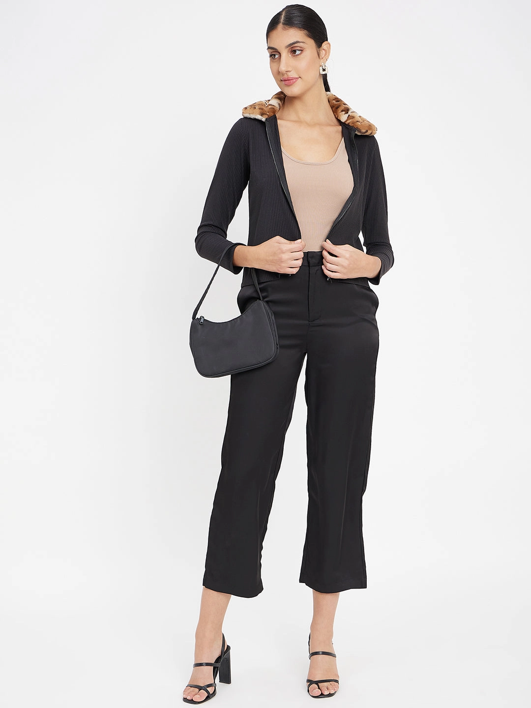 AirflowVents Summer Dress Madame Black Ribbed Polo Neck Top