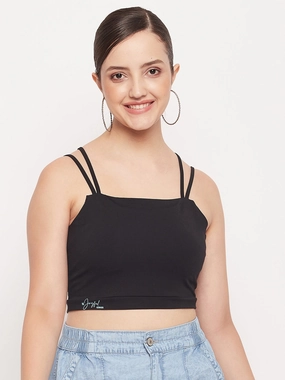 Madame Black Solid Cami Crop Top anti static coating Durable Color Retention