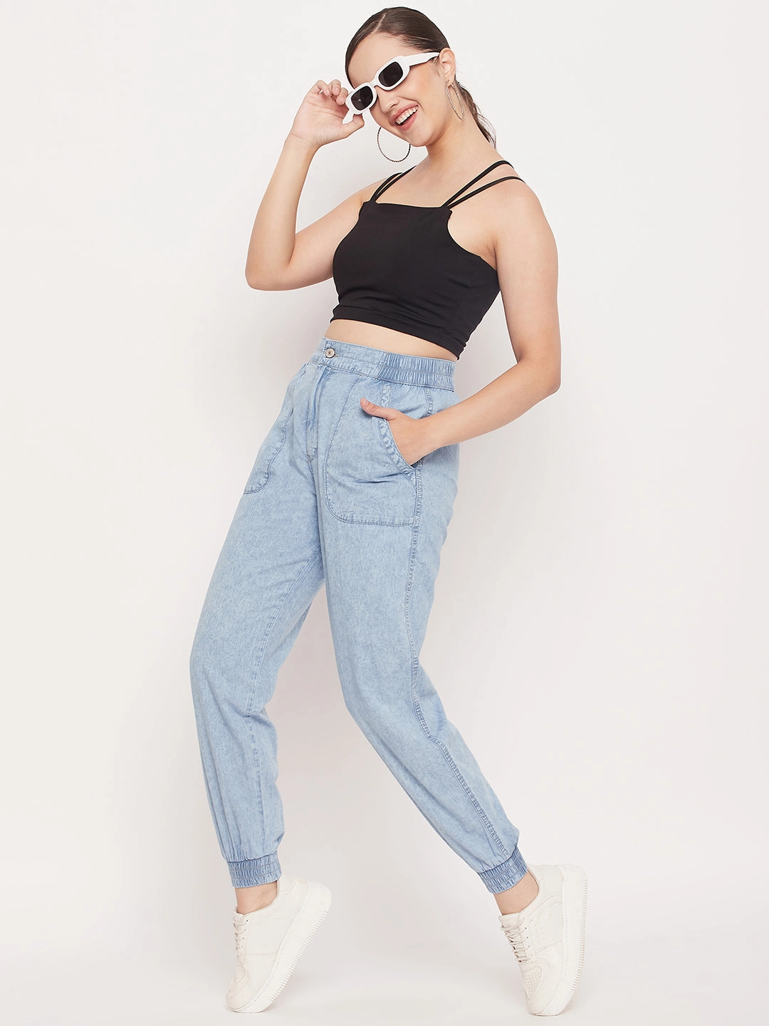 Madame Black Solid Cami Crop Top Flexible Ribbed Cuffs OdorResistant Fabric
