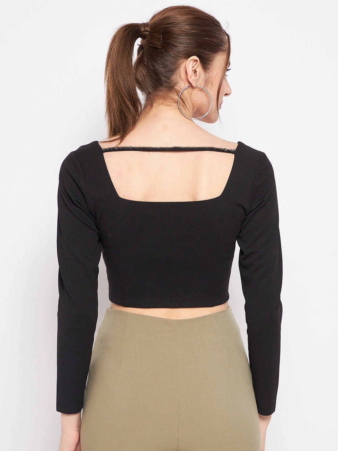 Madame Black Square Neck Top SnagResistant Fabric