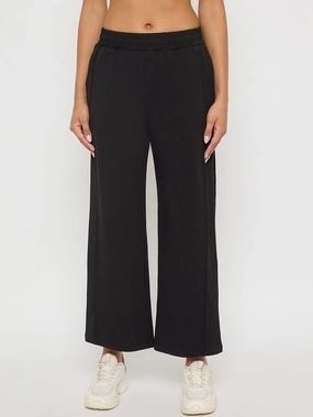 Chill Ready Madame Black Straight FIt Cotton Blend Track Bottoms