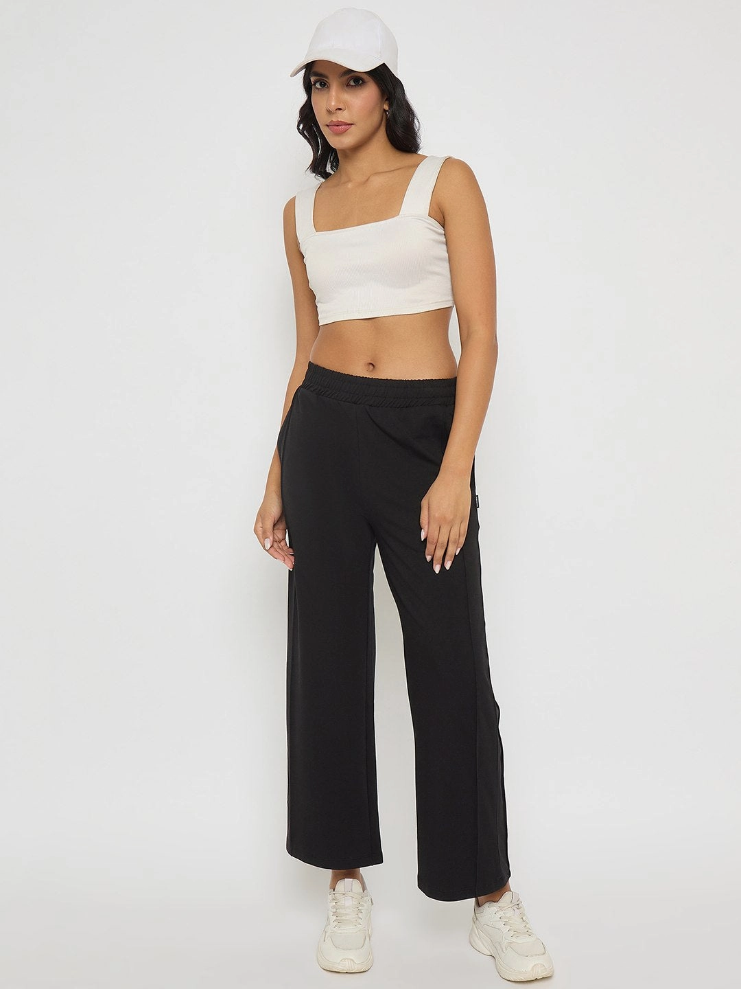 Stretch Panel Madame Black Straight FIt Cotton Blend Track Bottoms