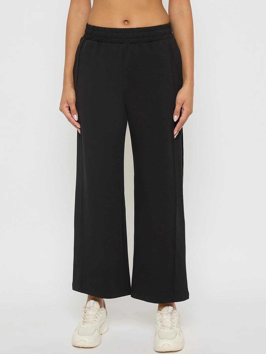 Chill Ready Madame Black Straight FIt Cotton Blend Track Bottoms