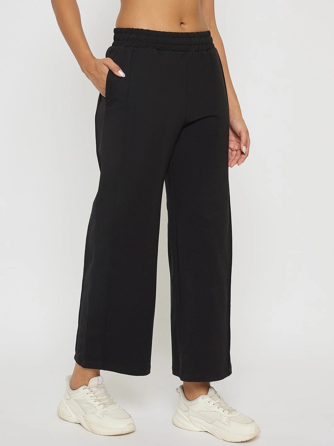Madame Black Straight FIt Cotton Blend Track Bottoms Cozy Stretch