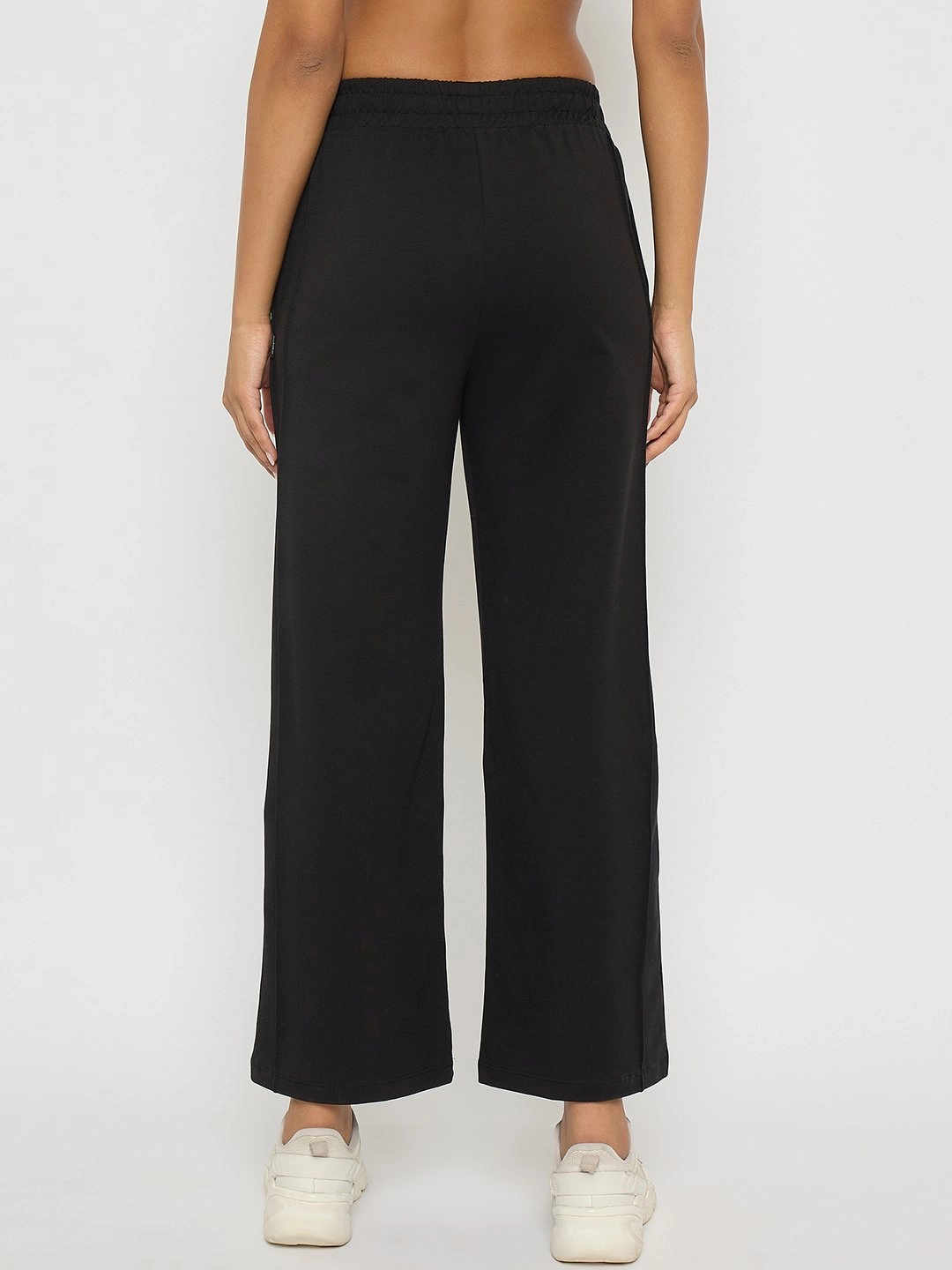 SeamlessConstruction Casual Stretch Wear Madame Black Straight FIt Cotton Blend Track Bottoms