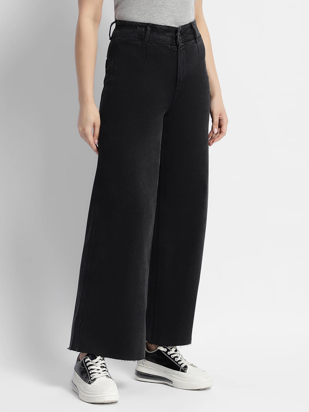 Madame Black Wid Leg High Rise Jeans Comfort waistband