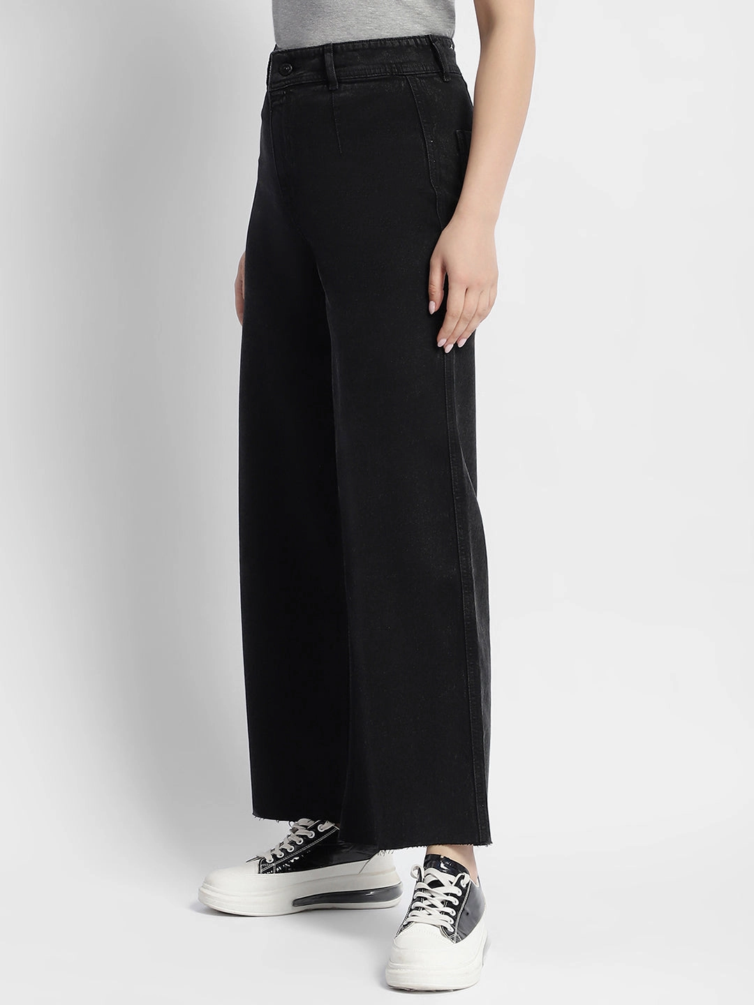 Madame Black Wid Leg High Rise Jeans Casual Friday Urban Explorer Relaxed Fit
