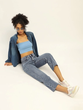Madame Blue Boyfriend Fit Cotton Denim Minimal Fit