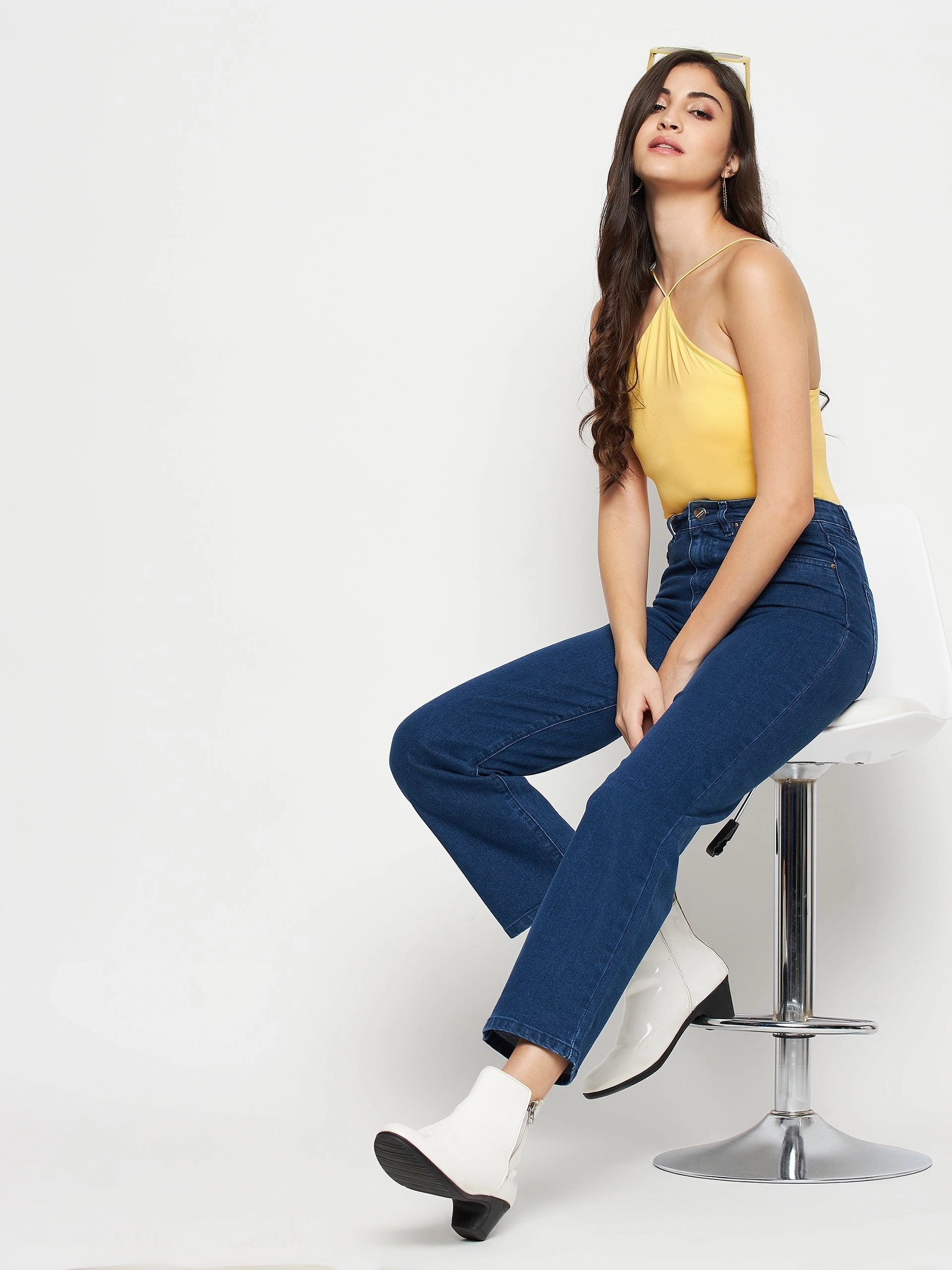 Madame Blue Denim Work Meeting Trendy Modern Minimalist Flawless Look