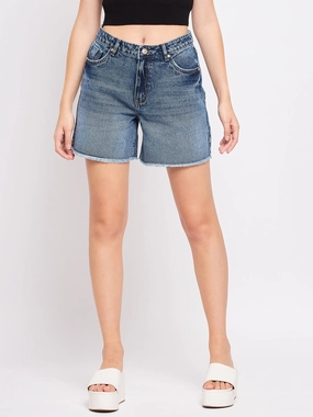 Madame Blue Mid Rise Denim Shorts Vibrant color