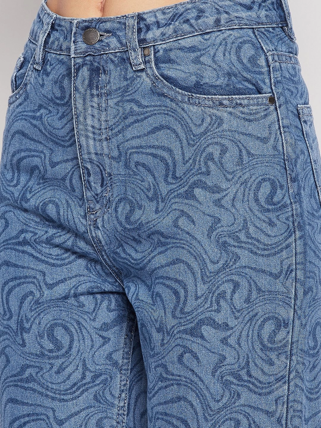 Madame Blue Printed Denim Low Maintenance Denim