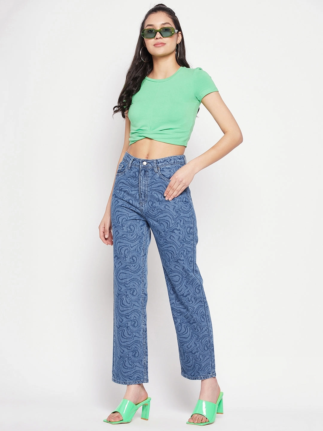 Madame Blue Printed Denim Eco Friendly Fashion Lover Morning Stroll Style Element