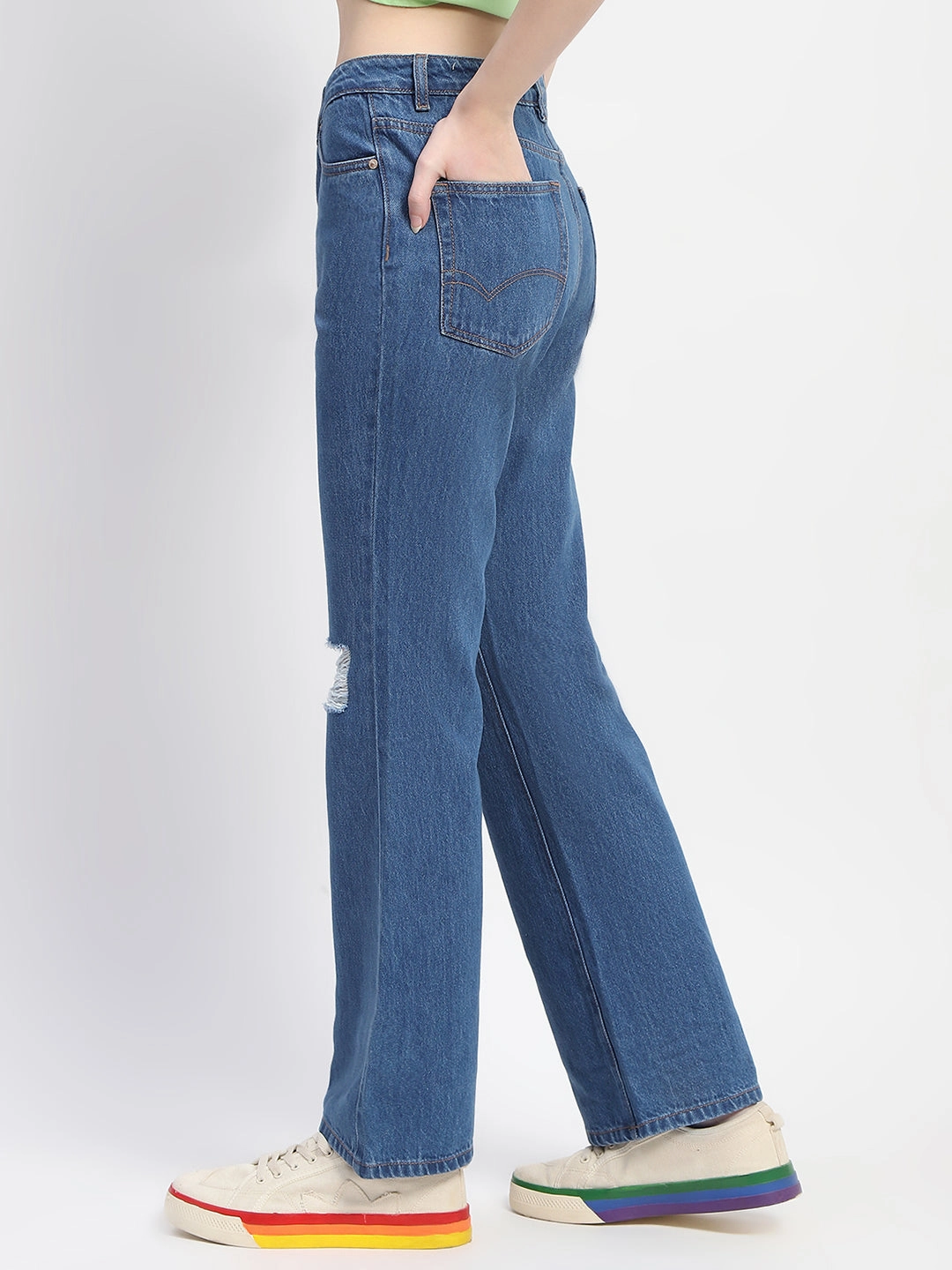Madame Blue Ripped Flared Denim Foundation Wear Flexible Fit