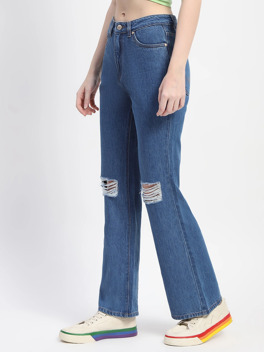 Affordable Outdoor Adventure Artist Vibe Madame Blue Ripped Flared Denim