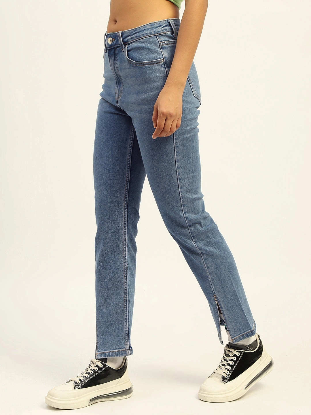 Smooth Breathable Madame Blue Straight Fit Cotton Denim