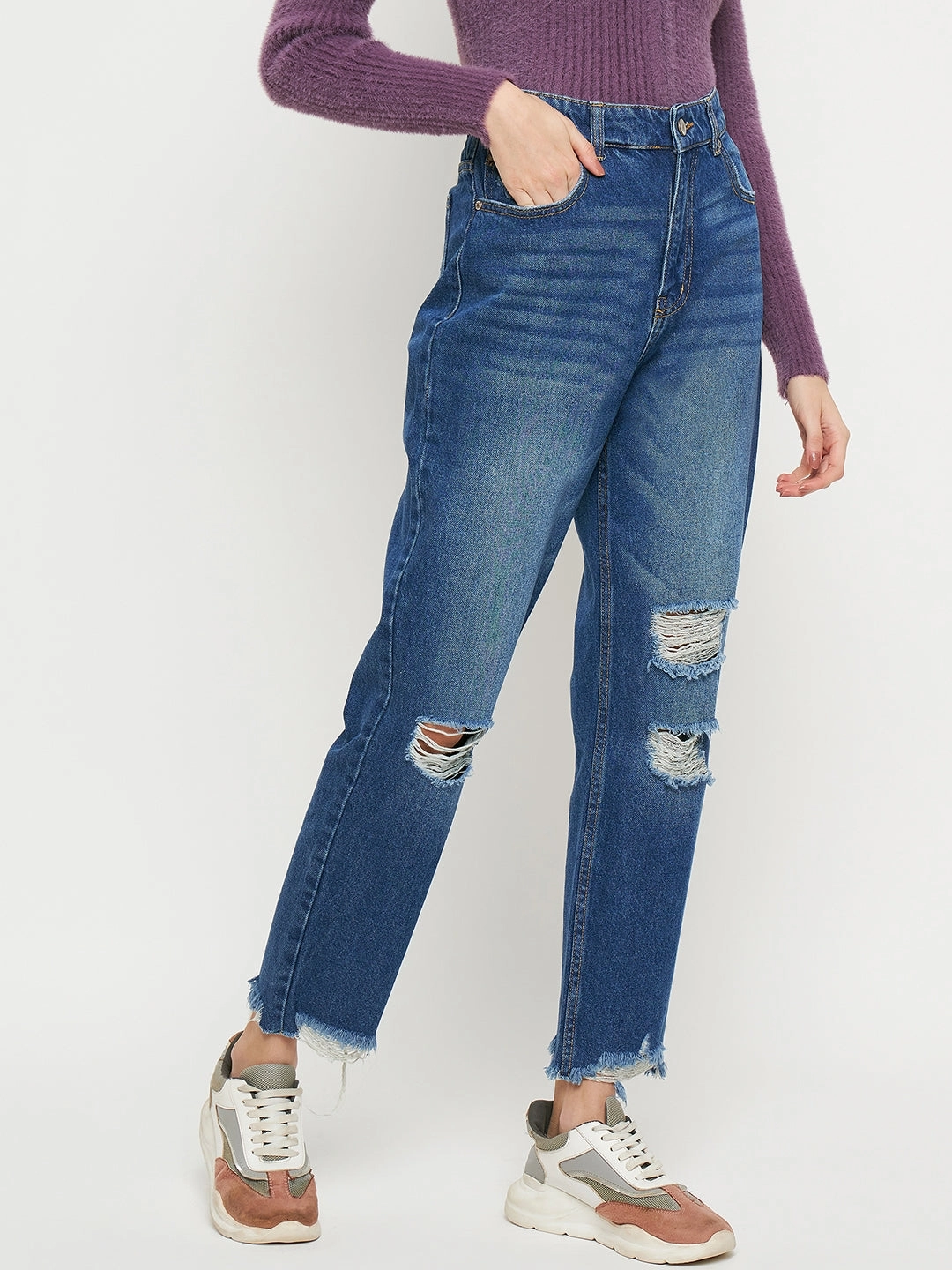Madame Blue Straight Fit Distressed Jeans Artist Vibe Sustainable